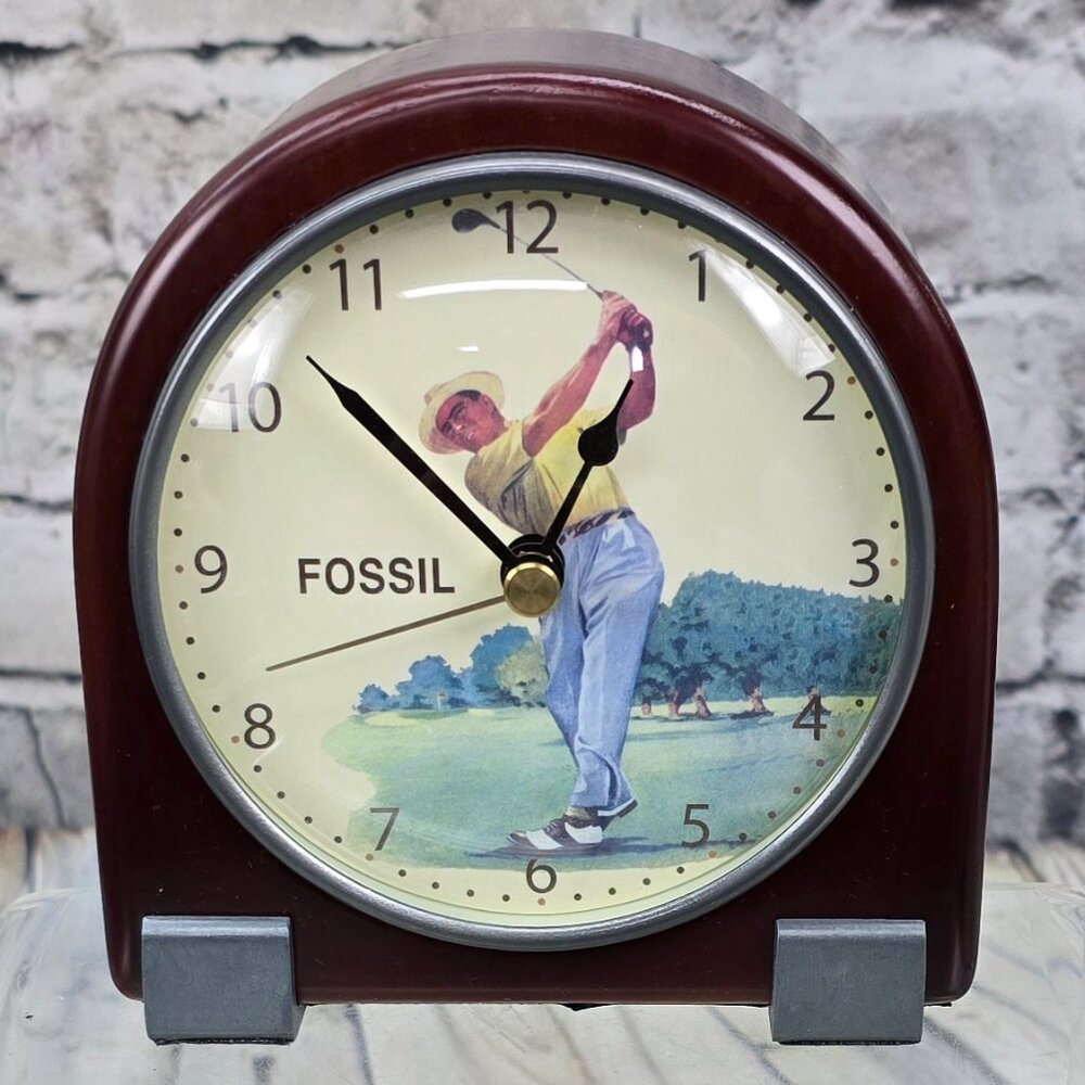 FOSSIL Golf‎ Clock Desk Mantle Bedside Office Man Cave Dad Gift w/ Box TESTED
